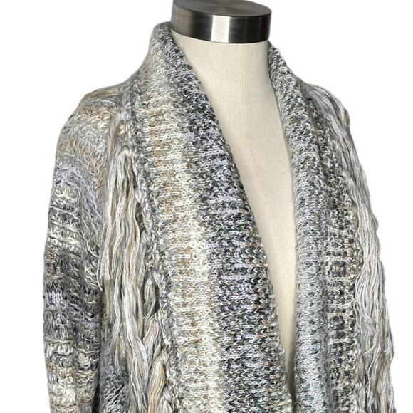 Free People Knit Fringe Chunky Cardigan Sweater Size Small Open Front Cardigan - Picture 4 of 11
